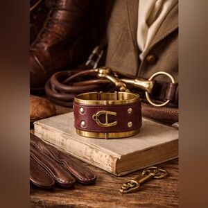 Vintage Etienne Aigner Leather & Brass Cuff Bracelet | Adjustable